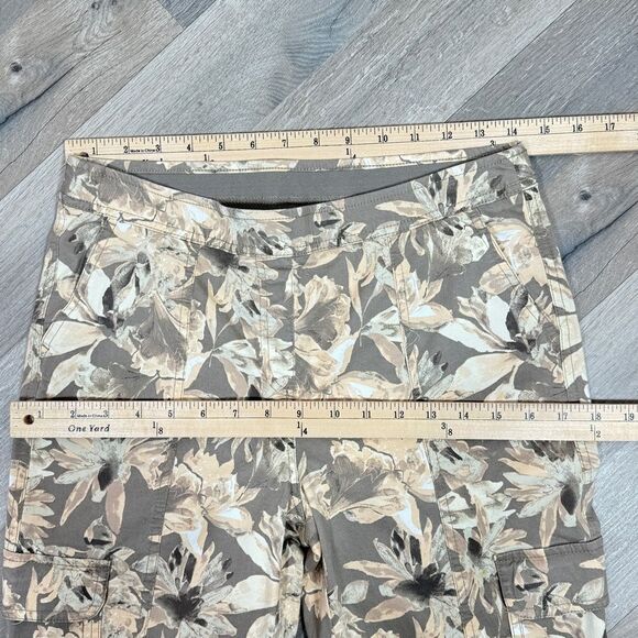 Chicos Tropical Print Crop Cargo Pants Tan Yellow XS 2 Cotton Twill Pull On - Picture 10 of 13